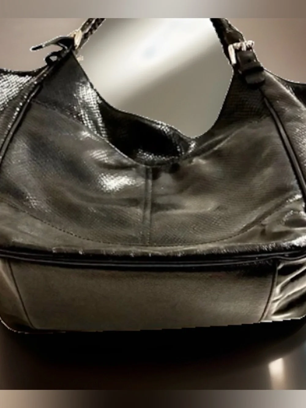 VTG Brighton Large Hobo Black Leather Snake-embossed Finished Shoulder Handbag